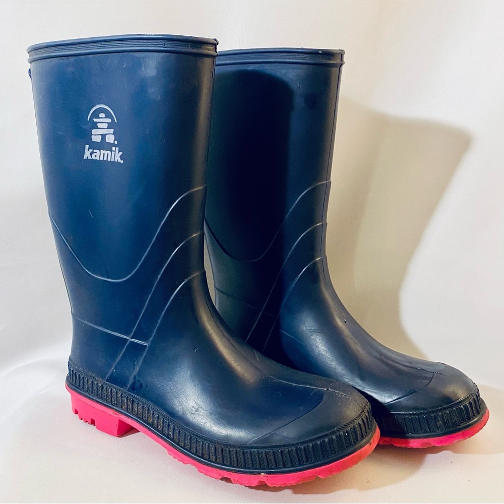 Kamik Navy Blue and Pink Waterproof Rain Boots Unisex Size 4